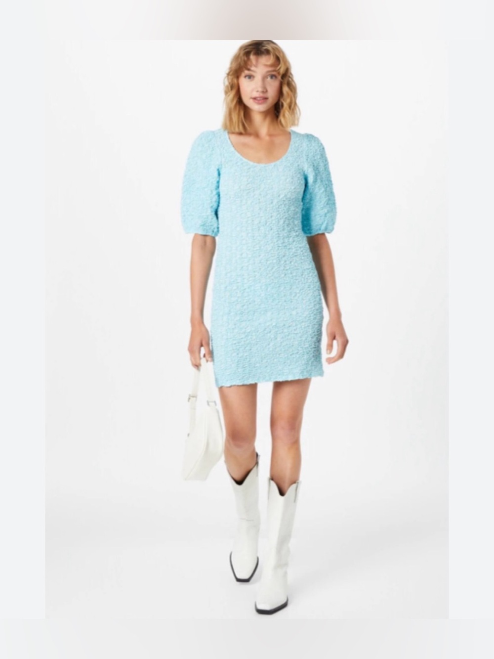 SAMSOE Light Blue Puff-Sleeve Mini Dress